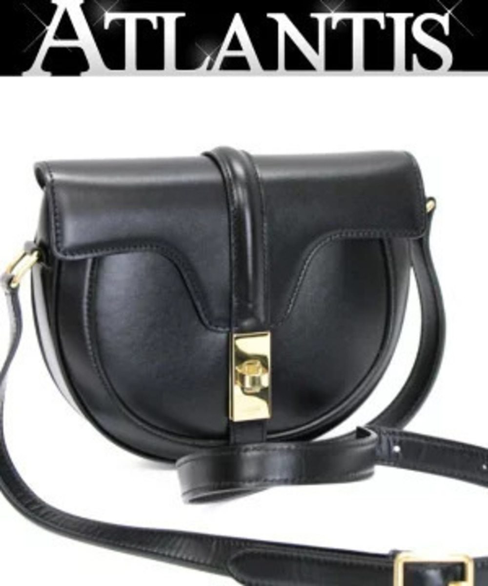 Celine Buzas Shoulder Bag Leather Black